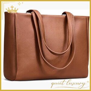 Genuine Leather Tote Bag with Padded Laptop Compartment for Women